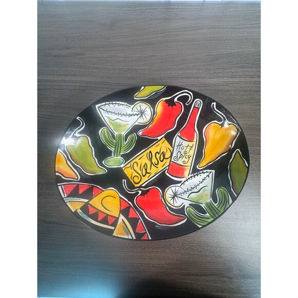 Clay Art “Salsa!” Hand Painted StoneLite Clay Serving Plate Mexican Fiesta - Picture 1 of 4